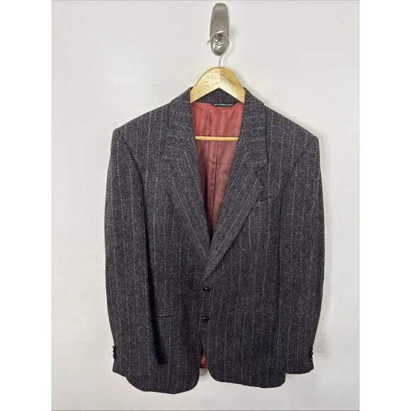 Harris Tweed Men 40L Tall Wool‎ Brown Blazer Sports Coat Moores Striped