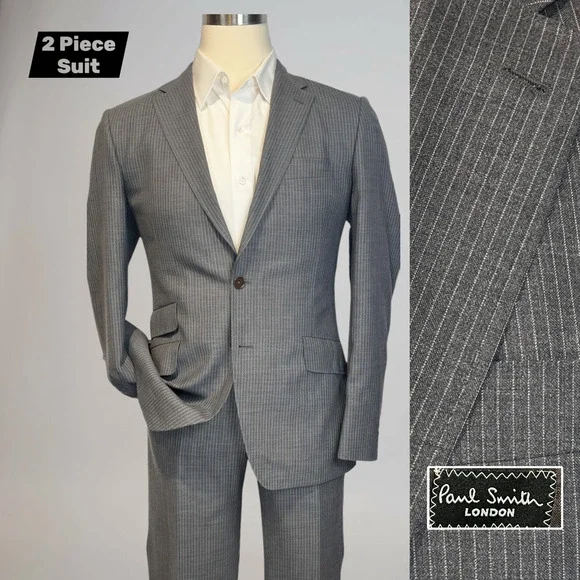 Paul Smith Abbey Road Suit 38R 33x33 Slim Gray Stripe Italian Wool Designer