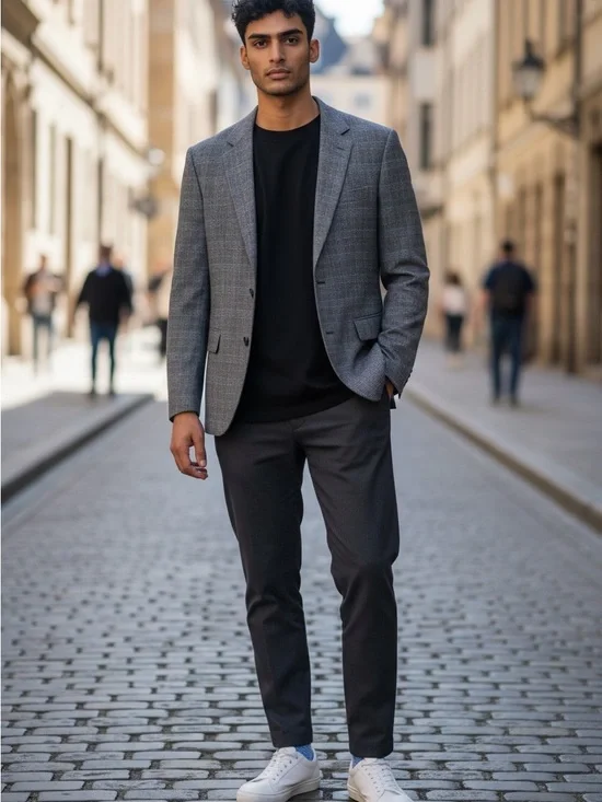 Men's Grey Glen Plaid Sport Coat - Refined Tailored Blazer