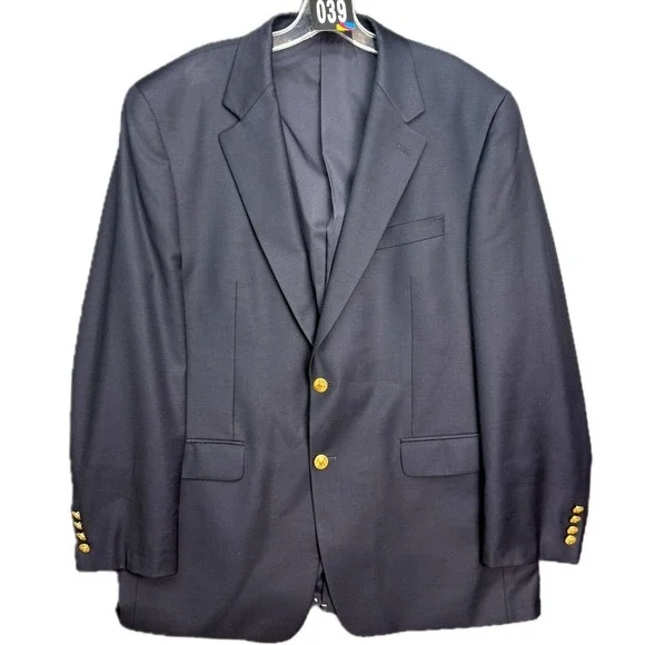 Lauren Ralph Lauren Blazer Mens 43R Navy Blue 100% Wool Gold Button Sport Coat