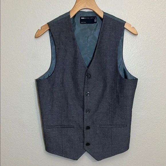 ASOS Design Grey Herringbone Office Evening Neutral Button Vest