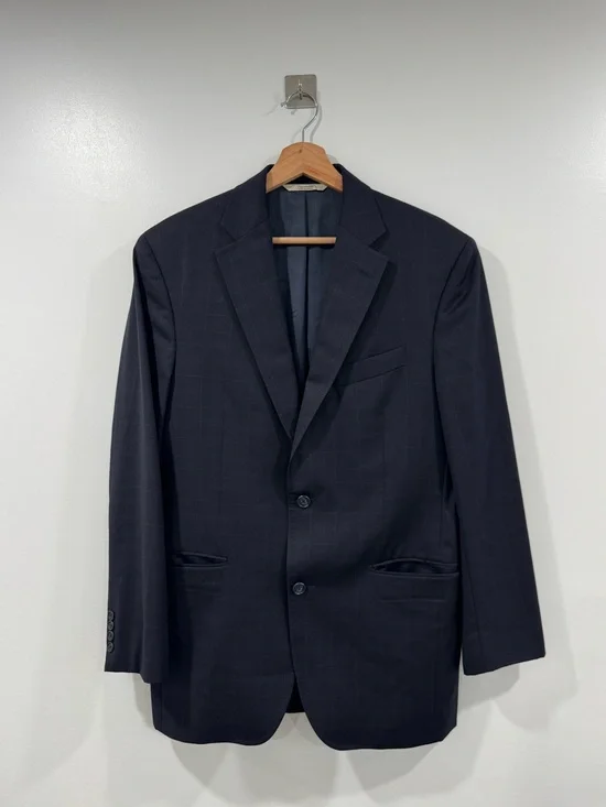 Faconnable Men's Navy Windowpane Two-Button Blazer Size 40R