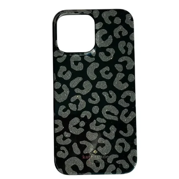 Kate Spade Black Grey Graphic Leopard Resin iPhone 13 Pro Case