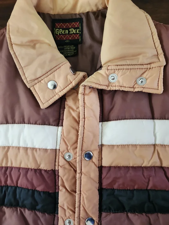 70's Green Dee Colorblock Puffer Jacket - Peach, Brown & Black