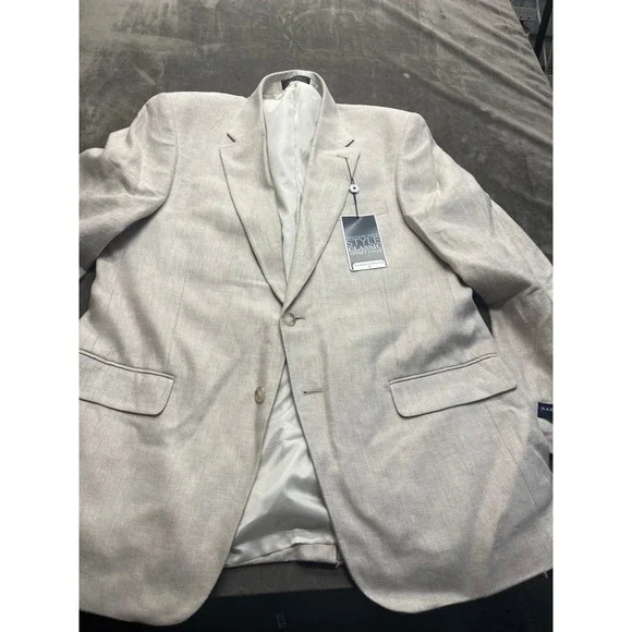 Saddlebred Mens 44R‎ Sport Coat Tan White Herringbone Linen Blend Blazer NWT
