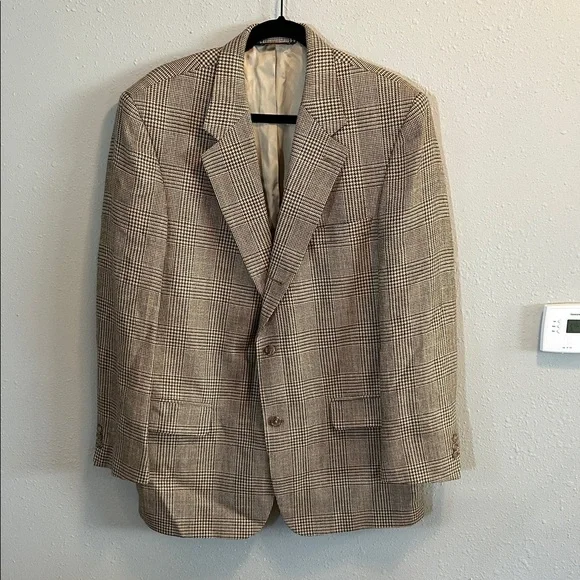 Vintage Brooks Brothers Wool Blazer Plaid‎ Beige 43R