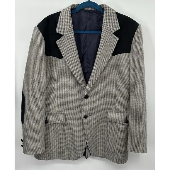 Mens Pendleton Wool Tweed Leather Western Cowboy Jacket‎ Blazer Gray/Black Sz 44
