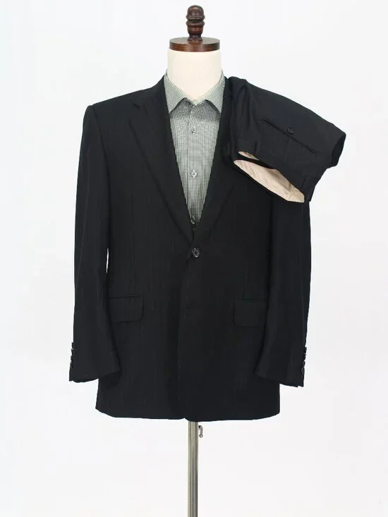 Hickey Freeman 40S 34x28 Black Full Suit 2-Button Stripe R971