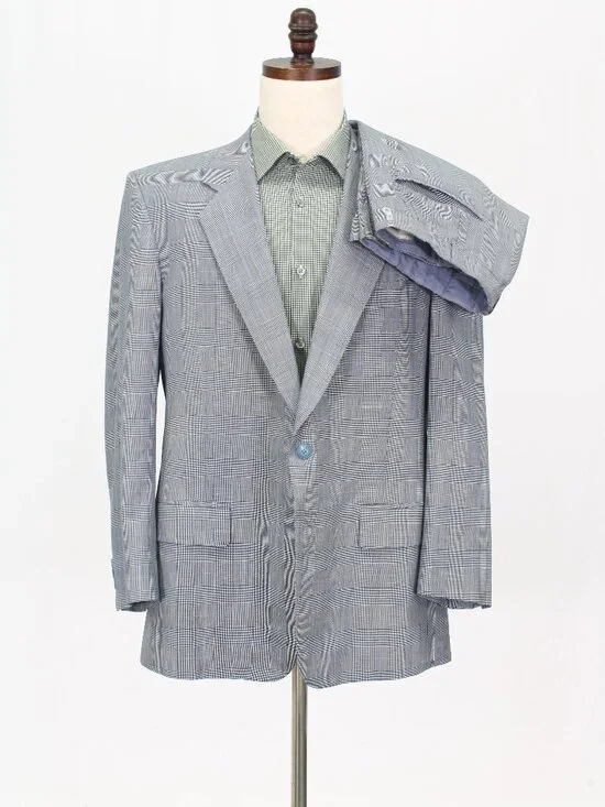 Bespoke 44R 38x30 Gray Full Suit 2-Button Check R969