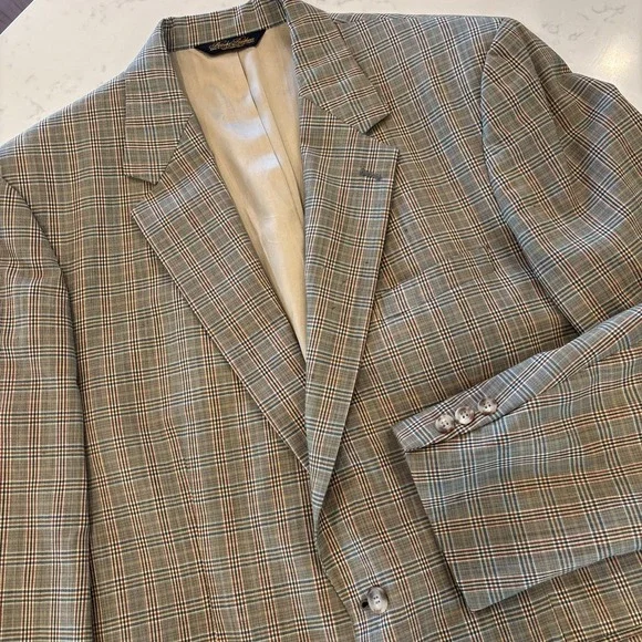 VTG Brooks Brothers Plaid Derby Bold Sport Preppy Blazer Size 44 USA Pure Wool‎