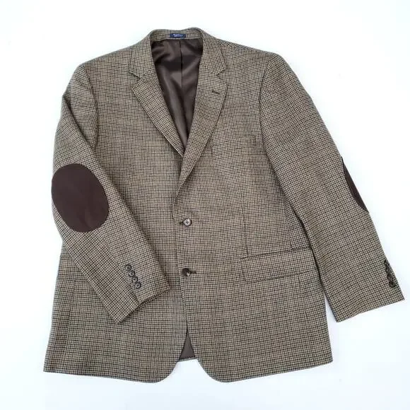 Saddlebred Blazer Sport Coat Academia Wool Blend Elbow Patch Houndstooth 48R