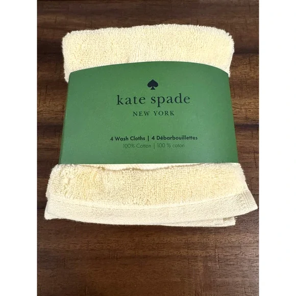 Kate Spade New York Set of 4 Wash Cloths 100% Cotton Yellow 13