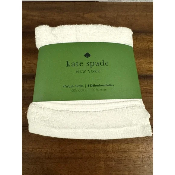 Kate Spade New York Set of 4 Wash Cloths 100% Cotton White 13