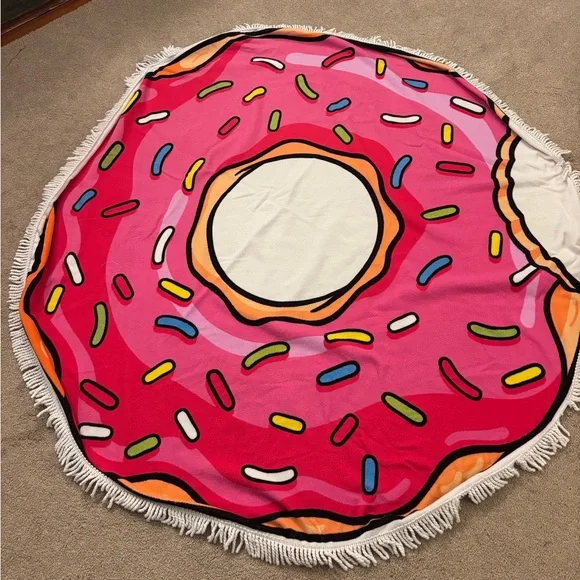 Round Pink Donut Beach Towel 48” wide