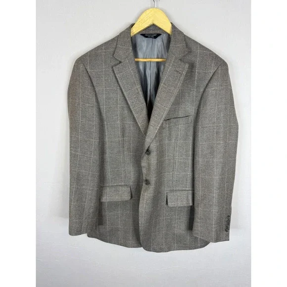 Pronto Uomo Couture Mens 44 Short Brown Windowpane Wool Silk Linen‎ Sport Coat