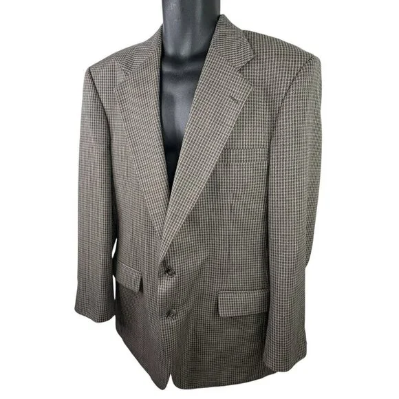 VTG 90s Haggar Houndstooth 2 Button Blazer Sport Coat Taupe Multi-Colored 42L