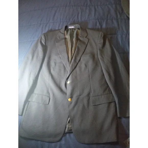 Alan Flusser Blazer Men's‎ Black Gold Button Sport Coat Jacket Sz 48L 100% Wool