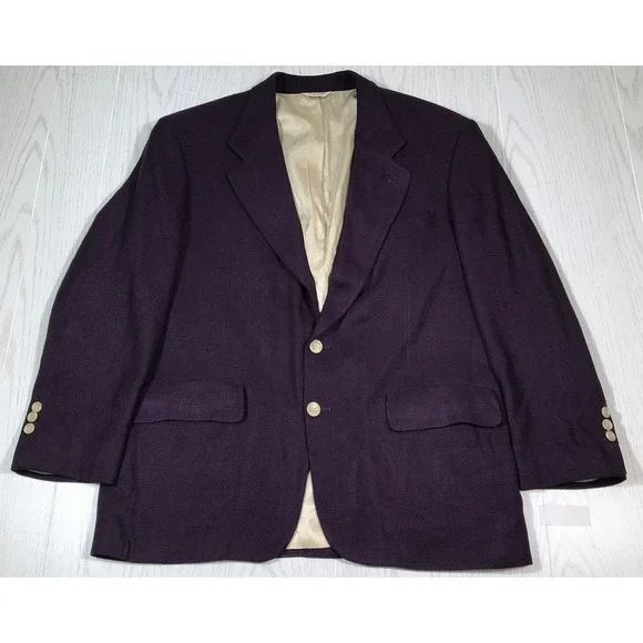 Vintage Bill Blass Silk Blazer Mens 44 Purple 2 Button Pockets Academia 80s