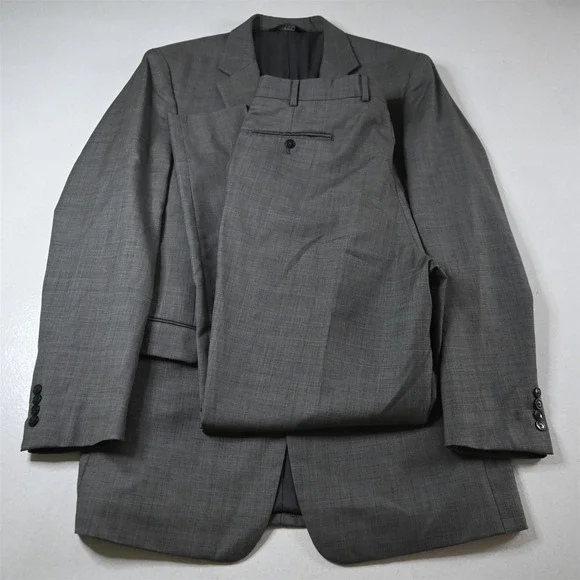 Jos A Bank 44L 38x34 Gray Sharkskin 100% Wool Mens‎ Jacket Pants Suit