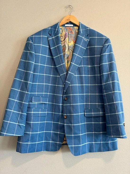 Tayion Montee Holland Windowpane 2 Button Sport Coat Paisley Lining 48R
