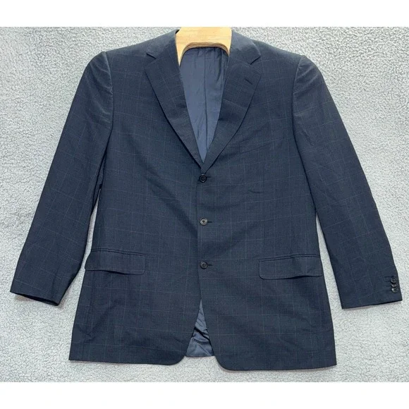 ERMENEGILDO ZEGNA 100% Wool 3 button blazer suit jacket Mens 56 Dark Gray Check