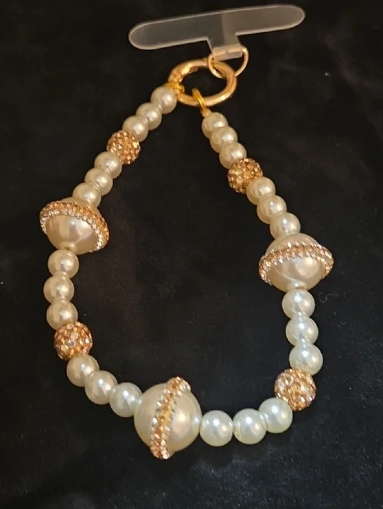 Pearl and Gold Crystal Phone Charm Case Accessory - Gold