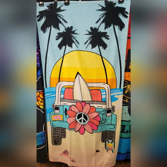 Summer Deal🏷 Cotton Beach Towel with Surfboard and Palm Trees