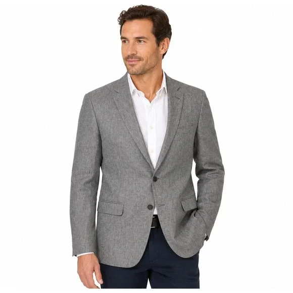 Tommy Hilfiger Mens Grey Linen 2-Button Blazer Sport Coat Size 44 Short
