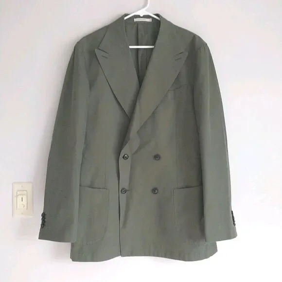 Suitsupply Havana Double Breasted Blazer Mens 44 Slim Green Egyptian Cotton