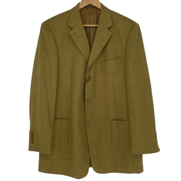 Vtg Stewart Hall Golden Wheat 3 button Men's Italian Made Suit Jacket size 42L
