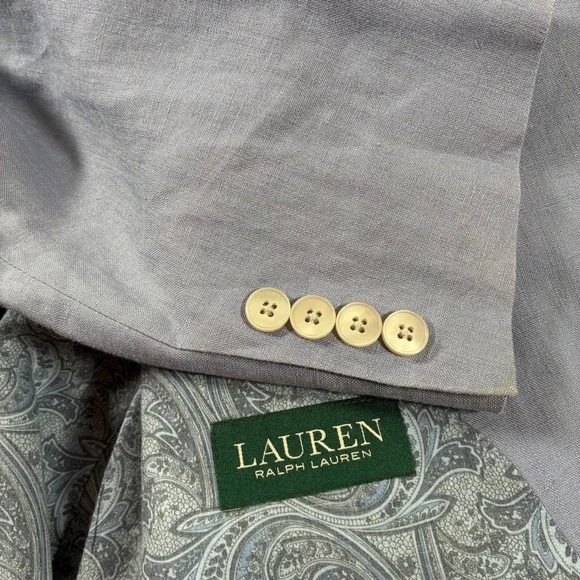 Lauren Ralph Lauren  100% Linen Blazer 46L Light Blue Paisley Lined Sport Coat