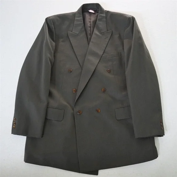 Vtg Bespoke 46L Green Double Breasted Wool Mens Blazer Suit Jacket‎ Sport Coat