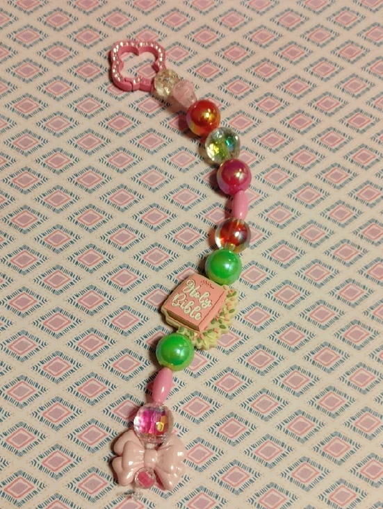 Kids Pink Beaded Bible Charm Bracelet