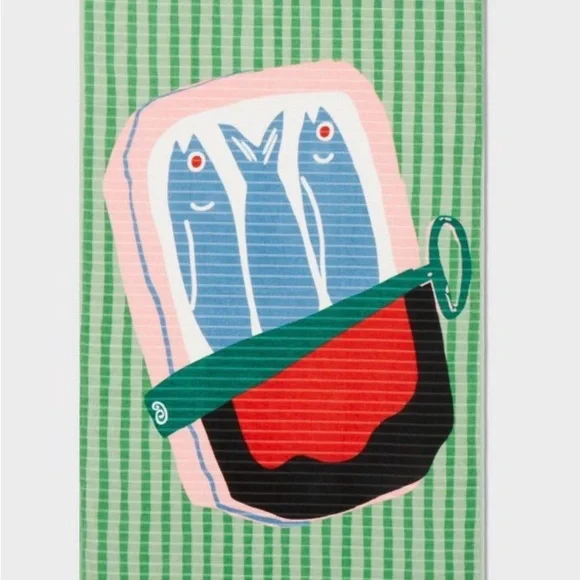 Room Essentials Green Beach Towel sardines 6’long NWT