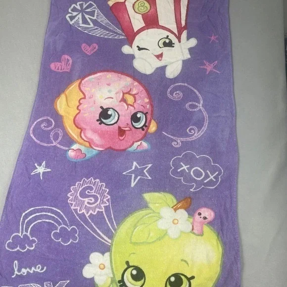 Shopkins‎ Beach Towel Purple Donut Poppy Corn Apple Character Kids Childrens AOP