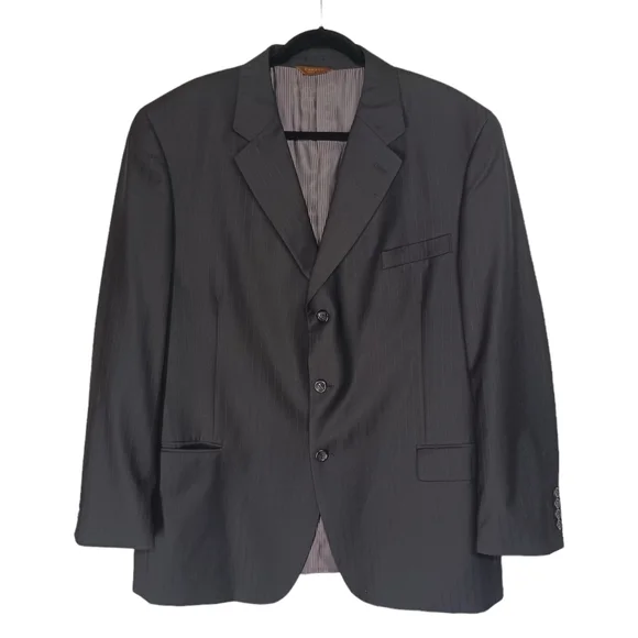 CARAVELLI Superior 150s Black Stripe Pint Button Front Suit Blazer Jacket 44R