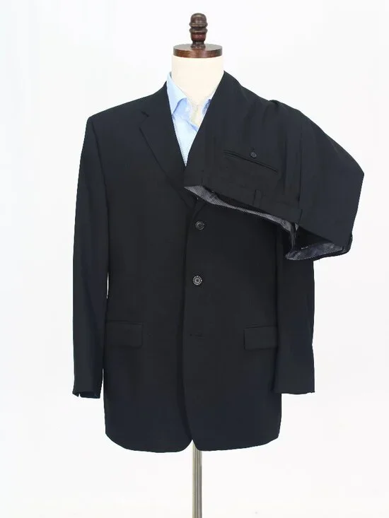 Calvin Klein 44R 38x31 Black Full Suit 3-Button Solid R943