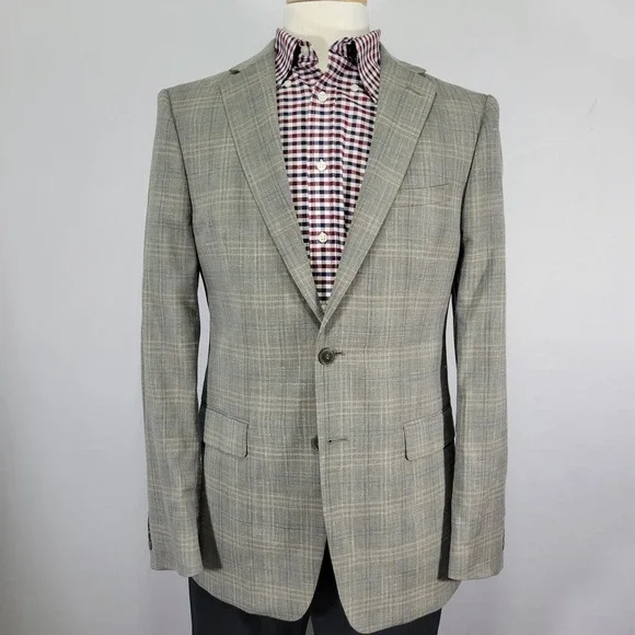 Calvin Klein Men's Sport Coat Blazer Gray Plaid Wool Linen Poly Extreme Slim 40R