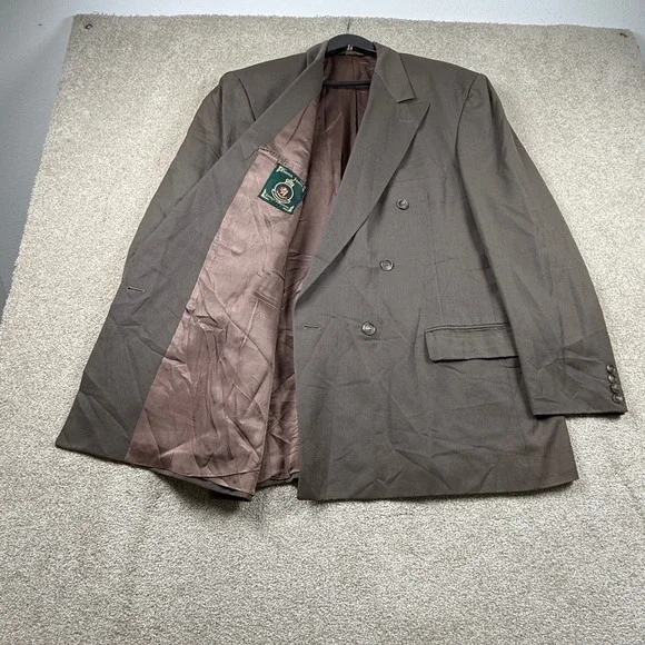 Patrick James Mens 44L Brown Double Breasted Blazer Suit Jacket Wool