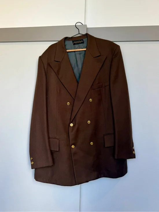 Vintage Pierre Cardin Double Breasted Brown Blazer Gold Buttons Men’s Large