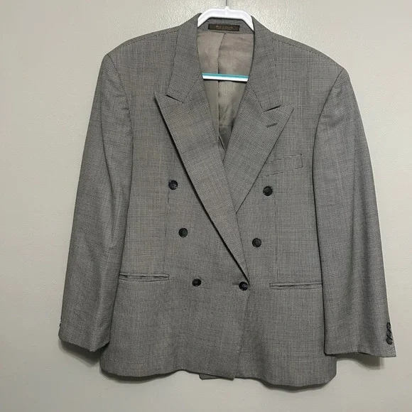 Peerless Man Blazer Mens 42 Short Gray Houndstooth Double Breasted Peak Lapel