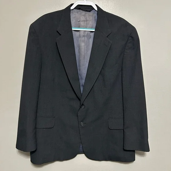 Lands End Blazer Mens 48R Charcoal Grey Two Button Jacket USA Preppy Old Luxury
