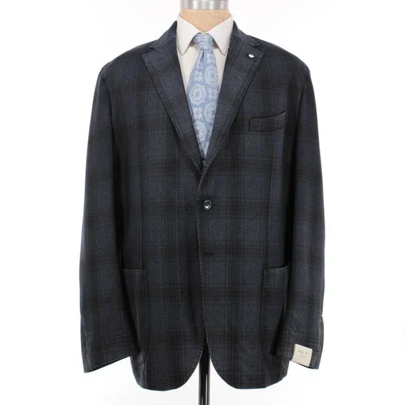L.B.M. 1911 NWT 100% Wool Sport Coat Size 58R US 48R in Blue/Black Plaid