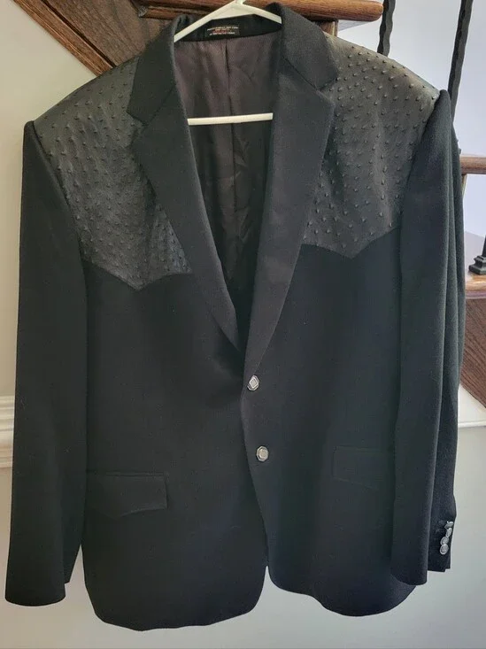 Men's Larry Gatlin Stagecoach Black Western Blazer Cashmere & Ostrich Size 46L