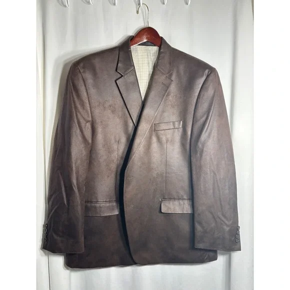LAUREN Ralph Lauren Men's 50R Brown Faux Leather‎ Sport Coat Blazer Jacket