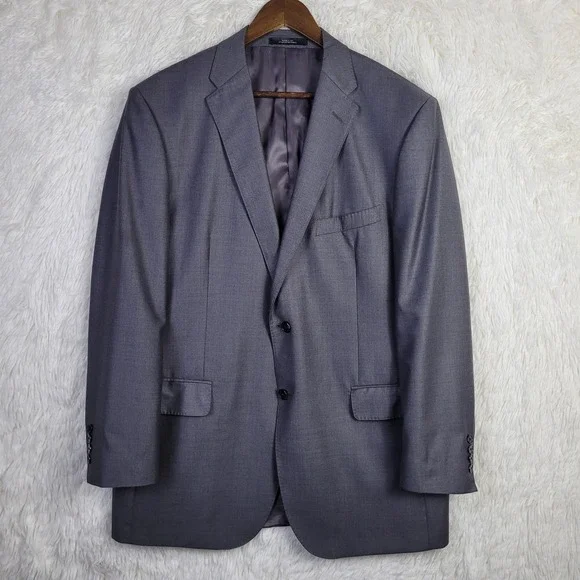 Saks Fifth Avenue BLACK Ermenegildo Zegna Grey Wool Suit Jacket Blazer 44L