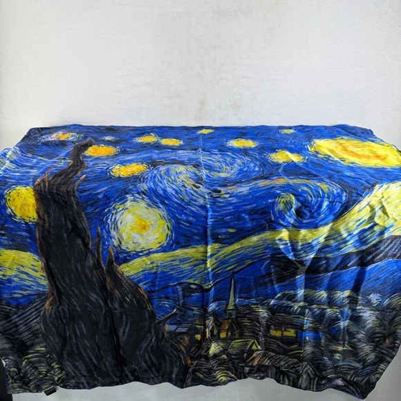 Vincent van Gogh Starry Night 100% Silk‎ Scarf Blue Yellow Square 33