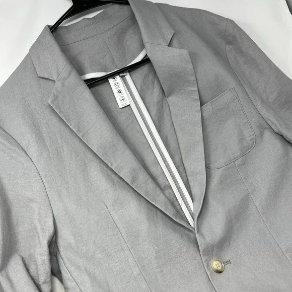 State & Liberty Unstructured Linen Blazer Jacket Light Grey Mens 38 Athletic Fit
