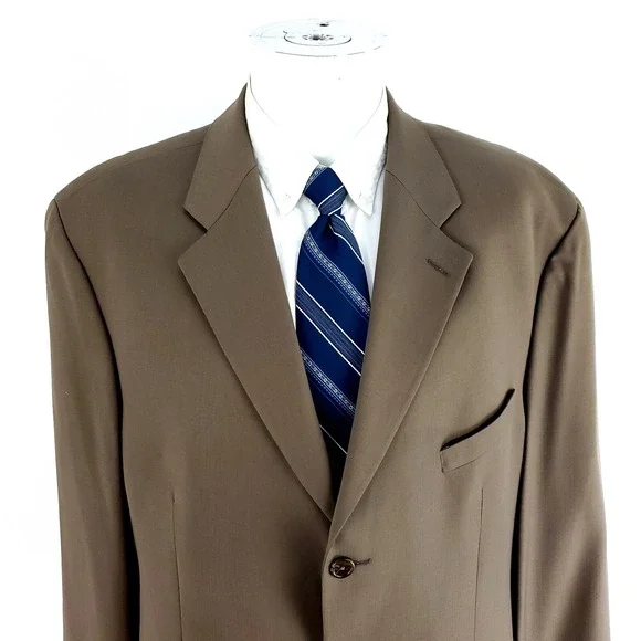 Chaps Ralph‎ Lauren Wool Cashmere 3 Button Blazer 46L Brown Herringbone