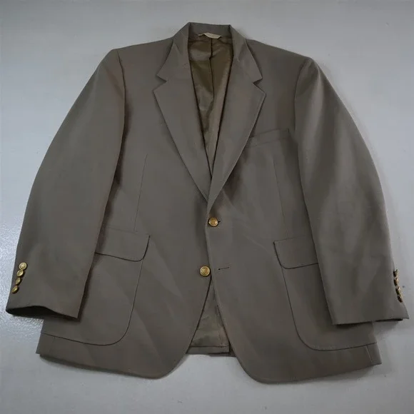 Vtg USA Made 44R Khaki Gold Button‎ Mens Blazer Suit Jacket Sport Coat